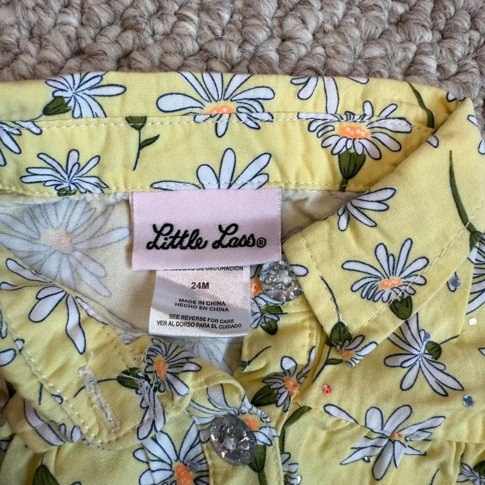 Little Lass Baby Girls Yellow Daisy Eyelet Dress &‎ Leggings Set Size 24 Months - Picture 4 of 4